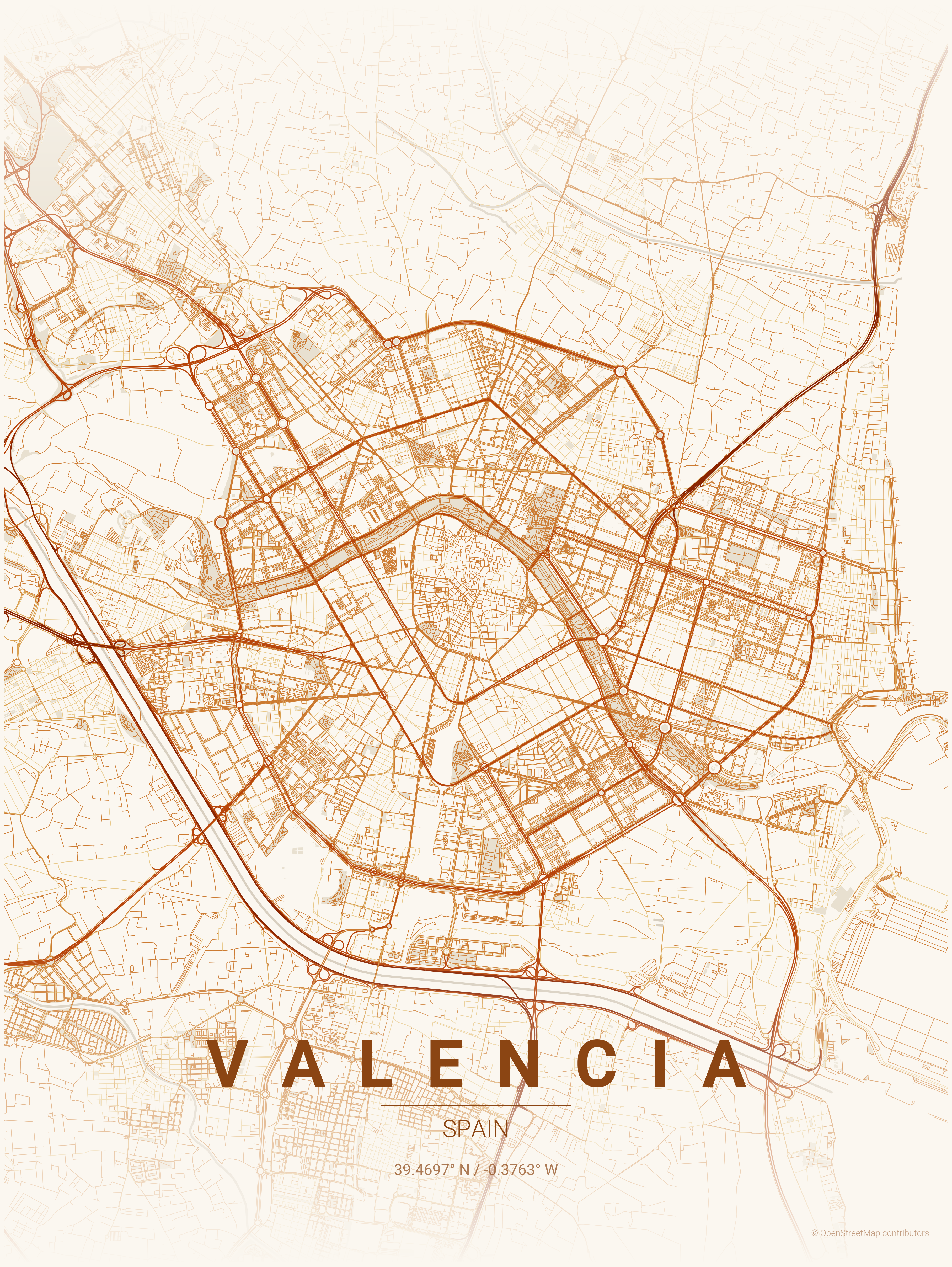 Valencia map in Autumn theme